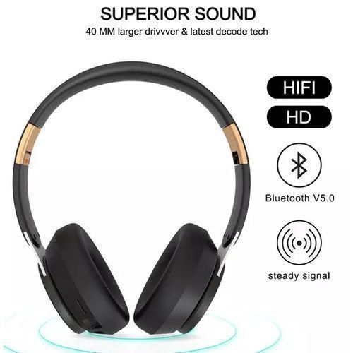 Bluetooth Wireless Headphones With A Strong Battery - Black, grey & blue - alternate view